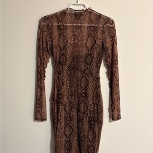Guess Brown Snake Print Long Sleeve Dress